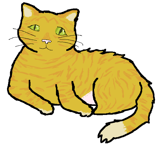 a digital drawing of stanley. he is laying on his side with his stripes very detailed and his sad, soulful eyes. he is looking at the viewer and you can see his white tummy
